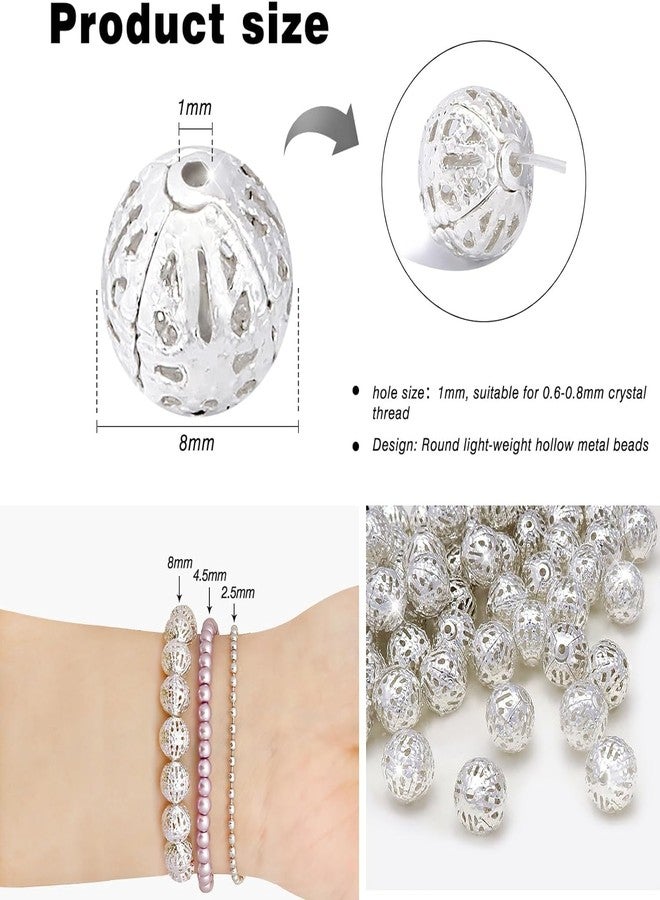 Dhruv Crafts Gold Round Filigree Beads, Metal Loose Spacer Beads, Ivory Pearl Craft Beads, Smooth Round Gold Spacer Loose Ball Beads For DIY Crafts, Jewelry Making, Bracelets, Necklaces, Earrings, Decoration |Color-Silver & Gold| |Size-8MM| |Pieces-300| - Image 4
